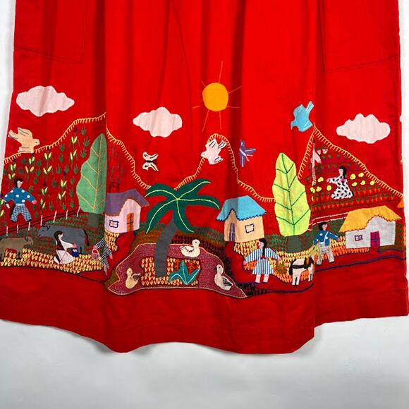 Vintage Frog a la Peche Women's Embroidered A-Line Skirt Red w/ Pockets *Read - Picture 4 of 6